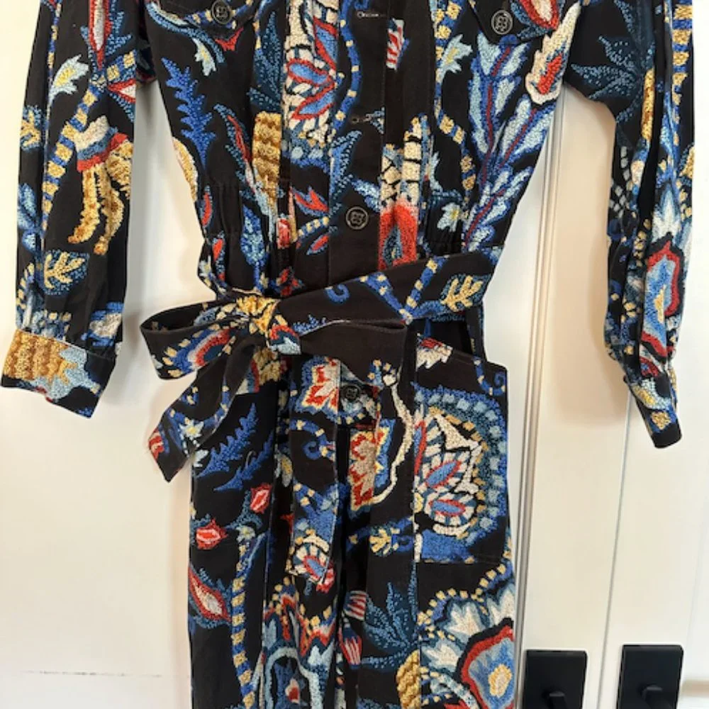 FARM Rio Sunset Tapestry Black Jumpsuit XS Cotton Denim Printed - Picture 5 of 7